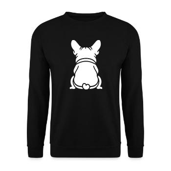 Bulldogge Illustration Herz sitzend - Unisex Pullover - Schwarz - Vorne - Alina (178cm) & Michal (187cm)