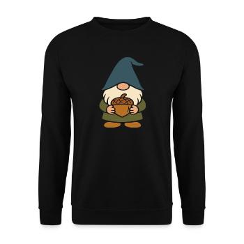 Gartenzwerg-Wichtel mit Eichel Motiv für'n Herbst - Unisex Pullover - Schwarz - Vorne - Alina (178cm) & Michal (187cm)