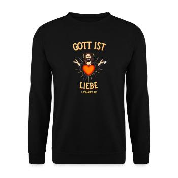 Jesus Herz Liebe Bibel Vers Gott ist Liebe  - Unisex Pullover - Schwarz - Vorne - Alina (178cm) & Michal (187cm)