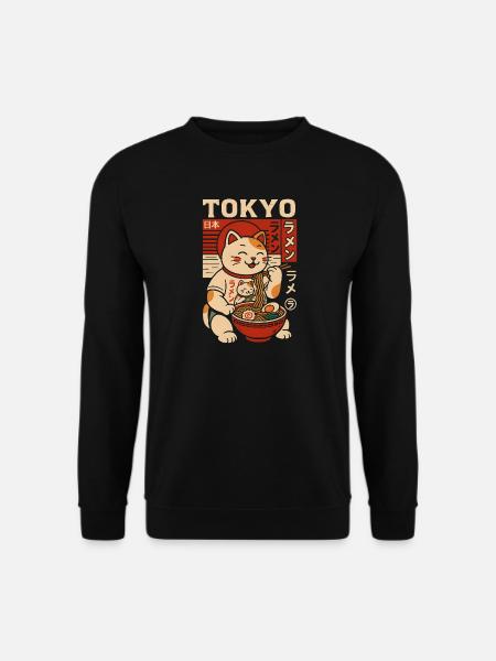 Glückskatze isst Ramen in Tokyo - Unisex Pullover - Schwarz