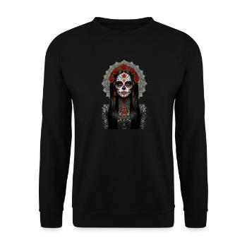 Tag der Toten Feierliche Totenkopfkunst - Unisex Pullover - Schwarz - Vorne - Alina (178cm) & Michal (187cm)