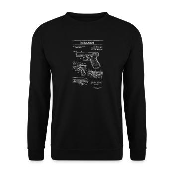 Skizze des Pistolen-Bauplans - Unisex Pullover - Schwarz - Vorne - Alina (178cm) & Michal (187cm)