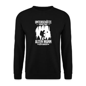 Never underestimate old man hiking - Unisex Sweatshirt - black - Front - Alina (178cm) & Michal (187cm)
