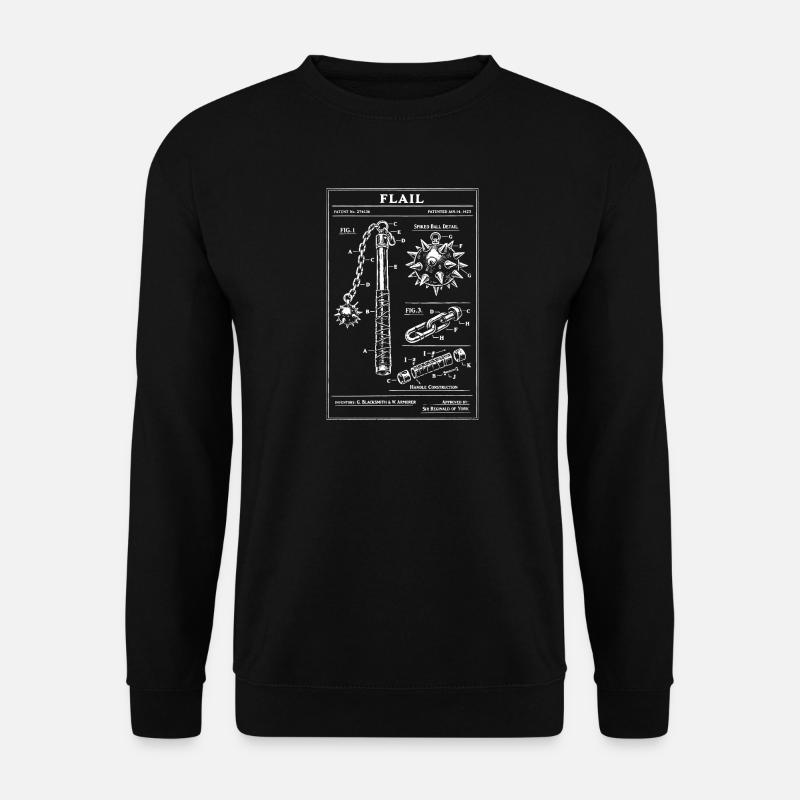 Patent Style Medieval Flail Blueprint - Unisex Sweatshirt - black