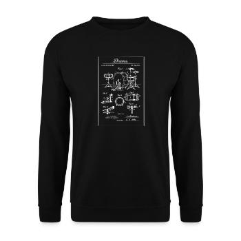 Vintage-Trommelset-Bauplan - Unisex Pullover - Schwarz - Vorne - Alina (178cm) & Michal (187cm)