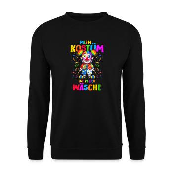 Mein Kostüm ist in der Wäsche Fasching Clown  - Unisex Pullover - Schwarz - Vorne - Alina (178cm) & Michal (187cm)