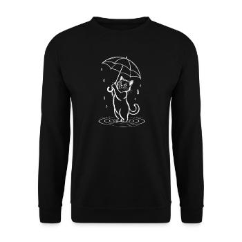 Kawaii cat with umbrella in the rain - Unisex Sweatshirt - black - Front - Alina (178cm) & Michal (187cm)