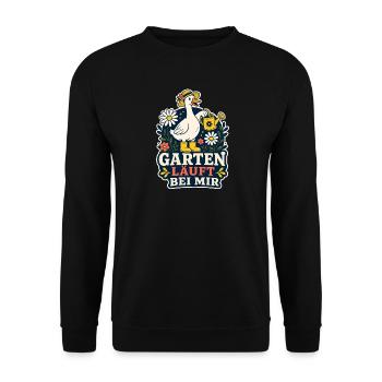 Garten läuft bei mir – Garten-Gans - Unisex Pullover - Schwarz - Vorne - Alina (178cm) & Michal (187cm)