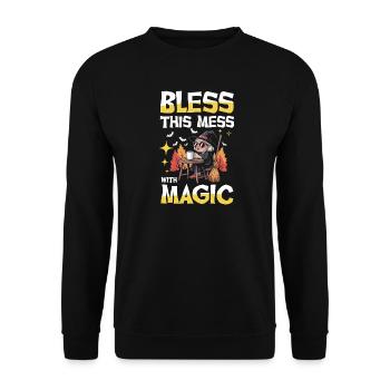 Bless This Mess With Magic Hexe Coffee Broom - Unisex Sweatshirt - black - Front - Alina (178cm) & Michal (187cm)