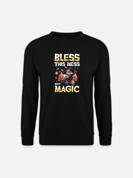 Bless This Mess With Magic Hexe Kaffee Besen - Unisex Pullover - Schwarz