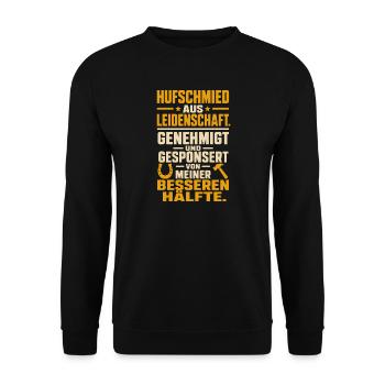 Hufschmied Aus Leidenschaft Genehmigt Gesponsert - Unisex Pullover - Schwarz - Vorne - Alina (178cm) & Michal (187cm)