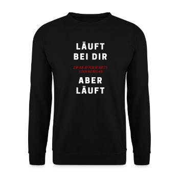 Läuft bei dir zwar rückwärts und bergab Spruch - Unisex Pullover - Schwarz - Vorne - Alina (178cm) & Michal (187cm)