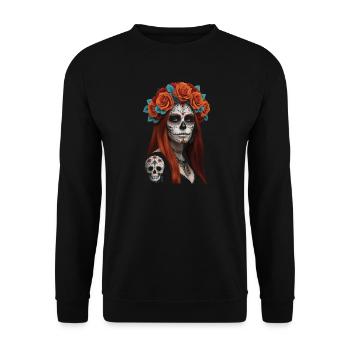 Blumen Zucker Schädel Porträt - Unisex Pullover - Schwarz - Vorne - Alina (178cm) & Michal (187cm)