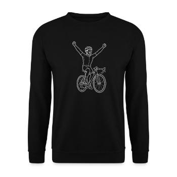 Rennrad Sieger Jubel Fahrrad Line Art T-Shirt - Unisex Pullover - Schwarz - Vorne - Alina (178cm) & Michal (187cm)