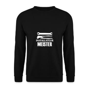 Installateur Meister - Unisex Pullover - Schwarz - Vorne - Alina (178cm) & Michal (187cm)