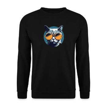 Katze Mietz Stubentiger Sonnenbrille - Unisex Pullover - Schwarz - Vorne - Alina (178cm) & Michal (187cm)