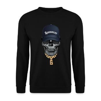 Cooler Totenkopf Hip Hop Style Schriftzug Hannover - Unisex Pullover - Schwarz - Vorne - Alina (178cm) & Michal (187cm)