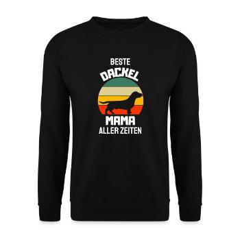 Retro Dackel Mama - Unisex Pullover - Schwarz - Vorne - Alina (178cm) & Michal (187cm)