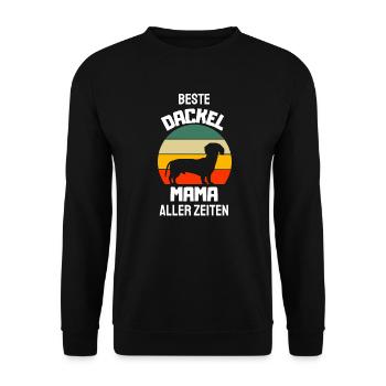 Hunde Mama Retro Hundeliebhaber Muttertag Dackel - Unisex Pullover - Schwarz - Vorne - Alina (178cm) & Michal (187cm)