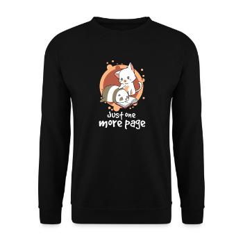 Just One More Page Lesen Buch Nerd Katze Panda - Unisex Pullover - Schwarz - Vorne - Alina (178cm) & Michal (187cm)