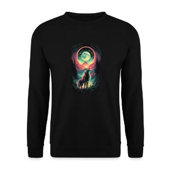Wasserfarben Wolf Mond Fantasy Bunt Natur - Unisex Pullover - Schwarz - Vorne - Alina (178cm) & Michal (187cm)
