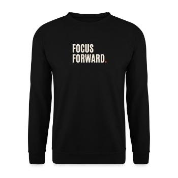Fokus Vorwärts Typografie-Print - Unisex Pullover - Schwarz - Vorne - Alina (178cm) & Michal (187cm)