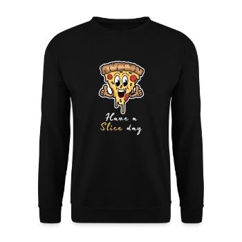Have A Slice Day - Happy Pizza Slice - Unisex Sweatshirt - black - Front - Alina (178cm) & Michal (187cm)