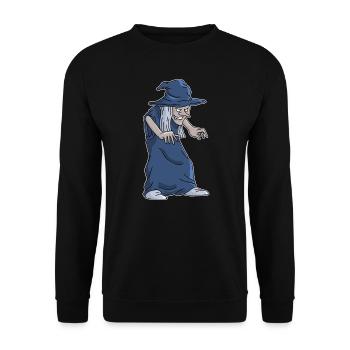 Hexe Besen Lustiger Hexen Fun Halloween Geschenk - Unisex Pullover - Schwarz - Vorne - Alina (178cm) & Michal (187cm)