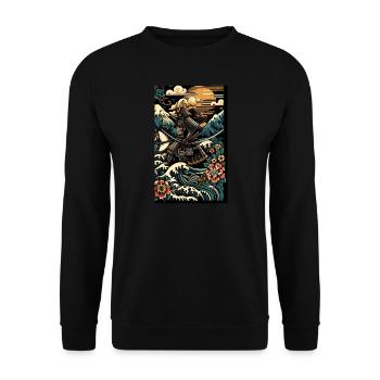 Japanese Samurai Warrior Mokuhaga - Unisex Sweatshirt - black - Front - Alina (178cm) & Michal (187cm)