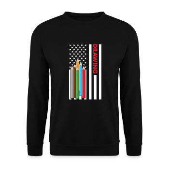 Drawer Us Flag Drawing - Unisex Pullover - Schwarz - Vorne - Alina (178cm) & Michal (187cm)