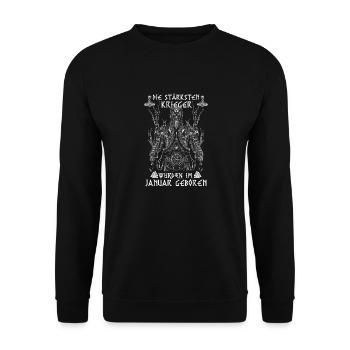 WIKINGER KRIEGER IM JANUAR GEBOREN - Unisex Pullover - Schwarz - Vorne - Alina (178cm) & Michal (187cm)