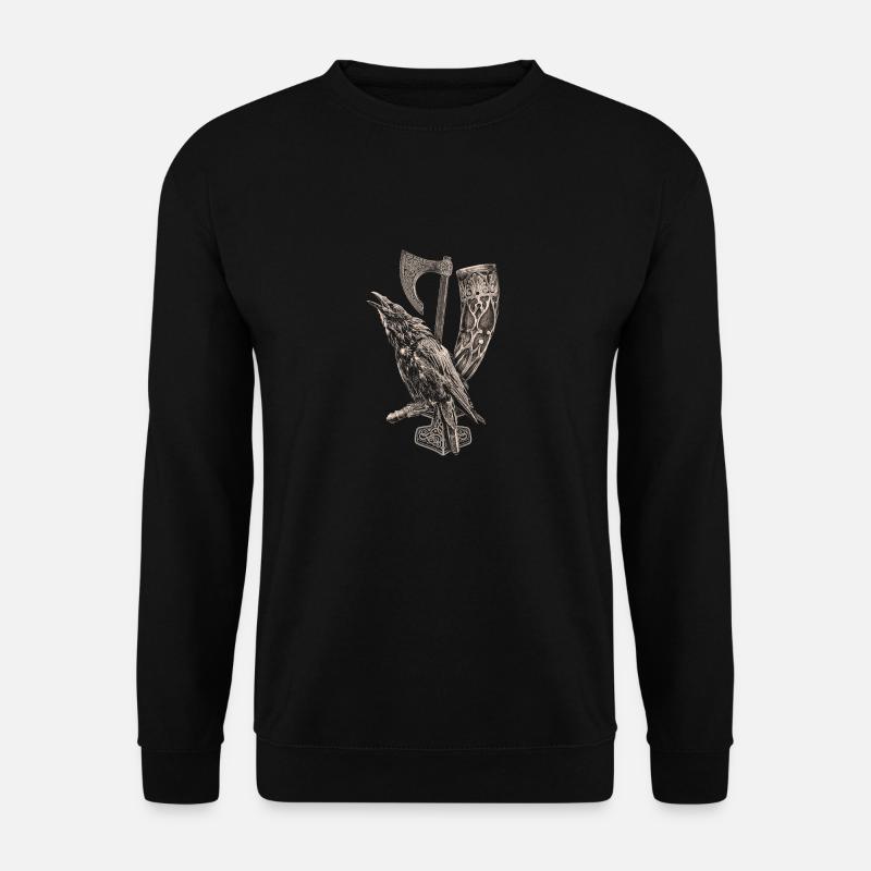 Wikinger Rabe Axt und Trinkhorn - Unisex Pullover - Schwarz