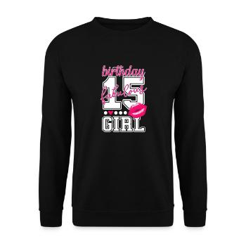 15 Jahre alt, 15. Geburtstag pink Kiss birthday - Unisex Pullover - Schwarz - Vorne - Alina (178cm) & Michal (187cm)
