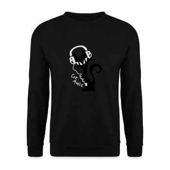 Cat Katzen Musik Headphones Kopfhörer Musik - Unisex Pullover - Schwarz - Vorne - Alina (178cm) & Michal (187cm)