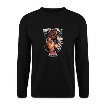 Born to Ride - Indianer - Kriegerindesign - Unisex Pullover - Schwarz - Vorne - Alina (178cm) & Michal (187cm)