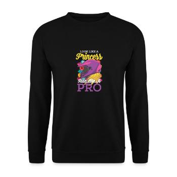 Motocross Prinzessin Dirt Bike Motorrad Geschenk - Unisex Pullover - Schwarz - Vorne - Alina (178cm) & Michal (187cm)