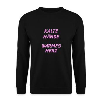 Kalt Hände Winter Warm Herz Spruch Kälte Wärme - Unisex Pullover - Schwarz - Vorne - Alina (178cm) & Michal (187cm)
