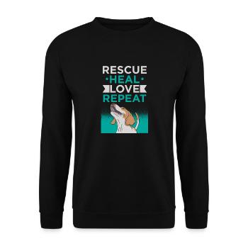 ANIMAL RESCUE: Rescue Heal Love - Unisex Pullover - Schwarz - Vorne - Alina (178cm) & Michal (187cm)