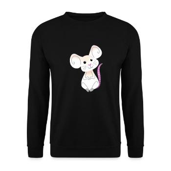 Hand gezeichnete weiße Maus sitzend - Unisex Pullover - Schwarz - Vorne - Alina (178cm) & Michal (187cm)