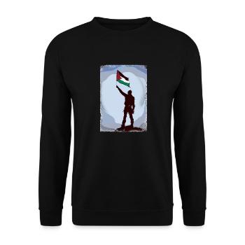 Palästina-Flagge Lebt Materie P10 - Unisex Pullover - Schwarz - Vorne - Alina (178cm) & Michal (187cm)