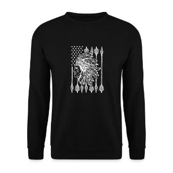 Indianer Amerikanische Ureinwohner Geschenkidee - Unisex Pullover - Schwarz - Vorne - Alina (178cm) & Michal (187cm)