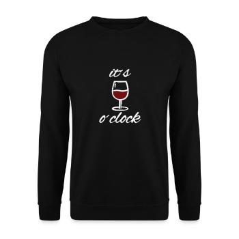 Wine o'clock Lustiges Motiv mit Spruch Wein - Unisex Pullover - Schwarz - Vorne - Alina (178cm) & Michal (187cm)
