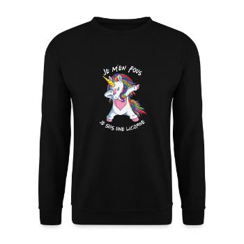 Je M'en Fous Je suis Une Licorne - Sweat-shirt Unisexe - noir - Devant - Alina (178cm) & Michal (187cm)