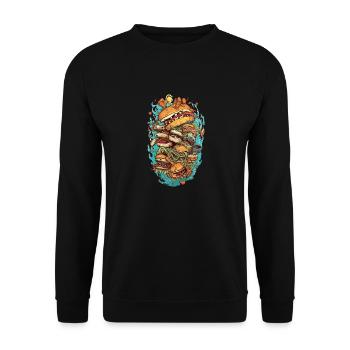 Burger Monster Design - Unisex Pullover - Schwarz - Vorne - Alina (178cm) & Michal (187cm)