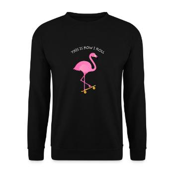 This Is How I Roll Flamingo Skateboard Skater - Unisex Pullover - Schwarz - Vorne - Alina (178cm) & Michal (187cm)