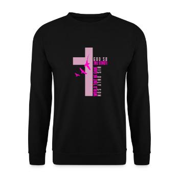 God So Loved the World: 3V16 - Unisex Sweatshirt - black - Front - Alina (178cm) & Michal (187cm)