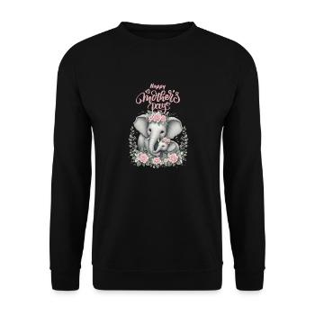Mother's Love Elephant & Calf Floral Wreath - Unisex Pullover - Schwarz - Vorne - Alina (178cm) & Michal (187cm)