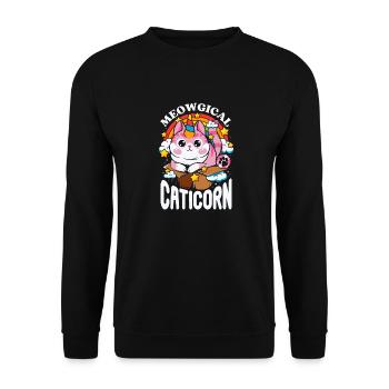 Caticorn - Miaufisches Regenbogen-Einhorn - Unisex Pullover - Schwarz - Vorne - Alina (178cm) & Michal (187cm)