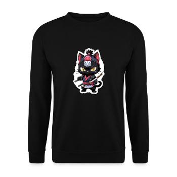 Ninja Cat - Samurai Kitten - Unisex Sweatshirt - black - Front - Alina (178cm) & Michal (187cm)