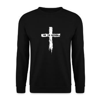 He Is Risen Jesus Christ Christen Kreuz Religion - Unisex Pullover - Schwarz - Vorne - Alina (178cm) & Michal (187cm)